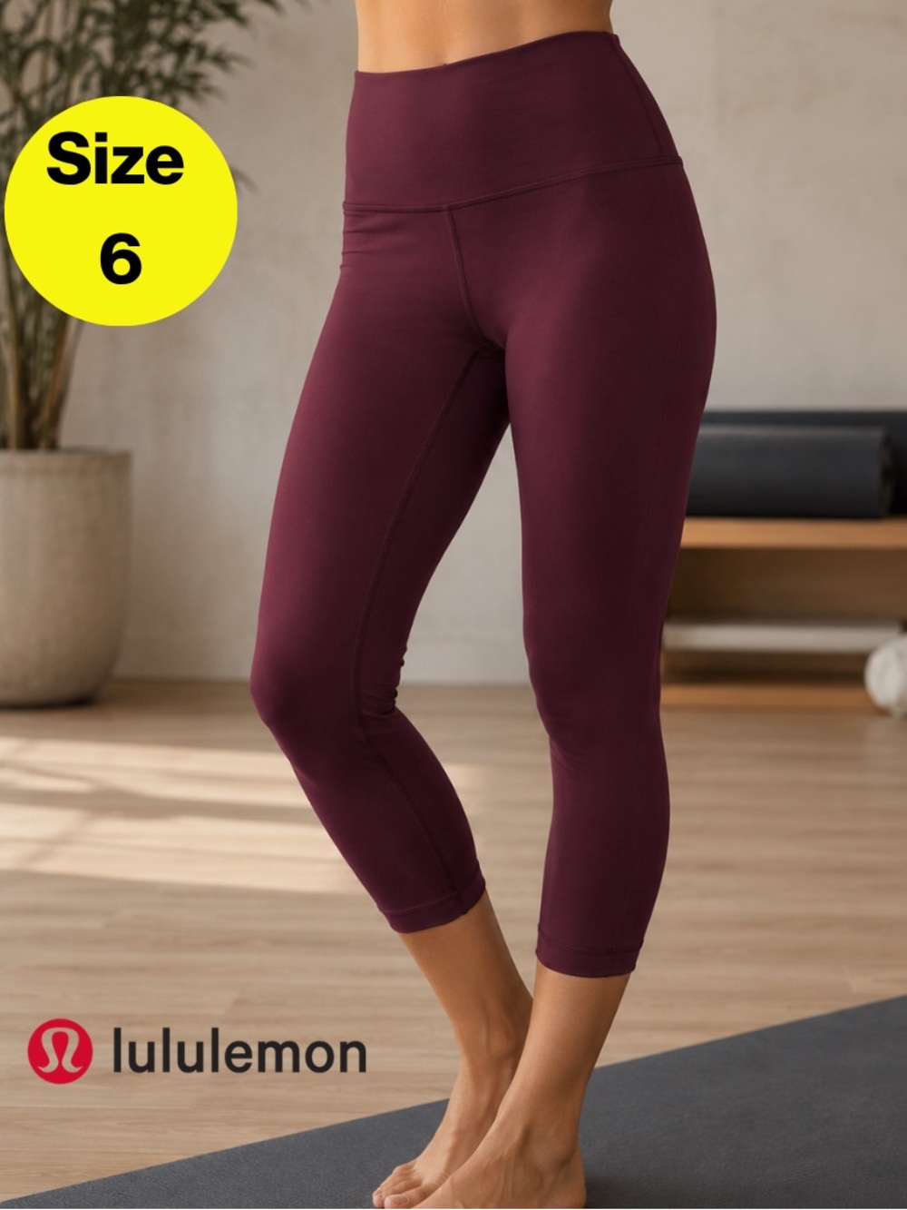 LULULEMON 💜 Plum Berry High-Rise 3/4 Athletic Stretchy Leggings (Women’s 6)
